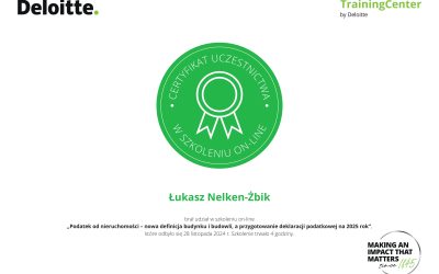 Łukasz Nelken-Żbik z certyfikatem wiedzy o podatku od nieruchomości